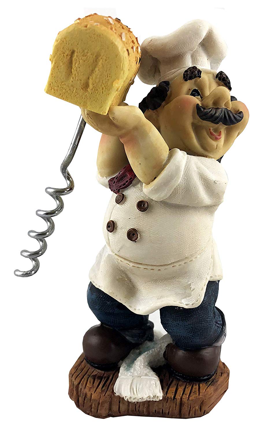 (D) Funny Cork Opener Fat Chef with Bred Figurine 6 Inch, Decorative Wine Opener