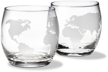 Denizli Etched Globe DOF 10 Oz Whisky Glasses, Liquor Glassware, Set of 2