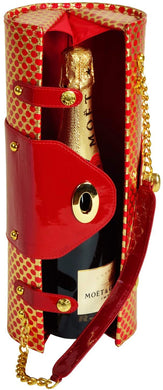 (D) Wine Bottle Carrier and Purse, Wine Holder, 30th Birthday Gifts (Gold - Red)