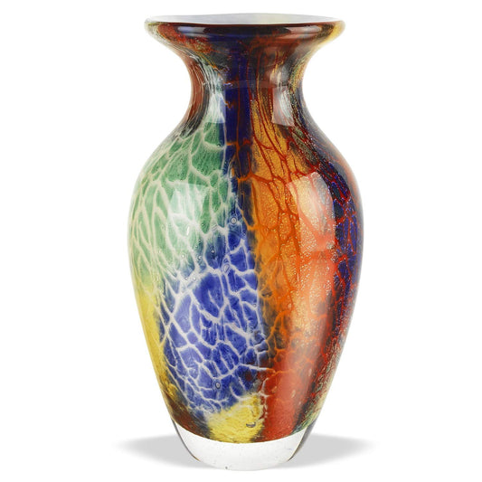 (D) Handcrafted 'Firestorm' Murano Art Glass Decorative Urn Flower Vase 11"