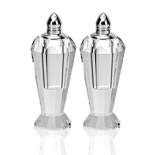 (D) Handcrafted 'Preston Silver' Crystal Glass 2-pc Salt & Pepper Shakers Set