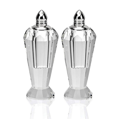 (D) Handcrafted 'Preston Silver' Crystal Glass 2-pc Salt & Pepper Shakers Set