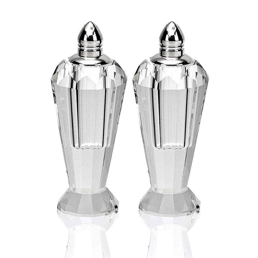 (D) Handcrafted 'Preston Silver' Crystal Glass 2-pc Salt & Pepper Shakers Set