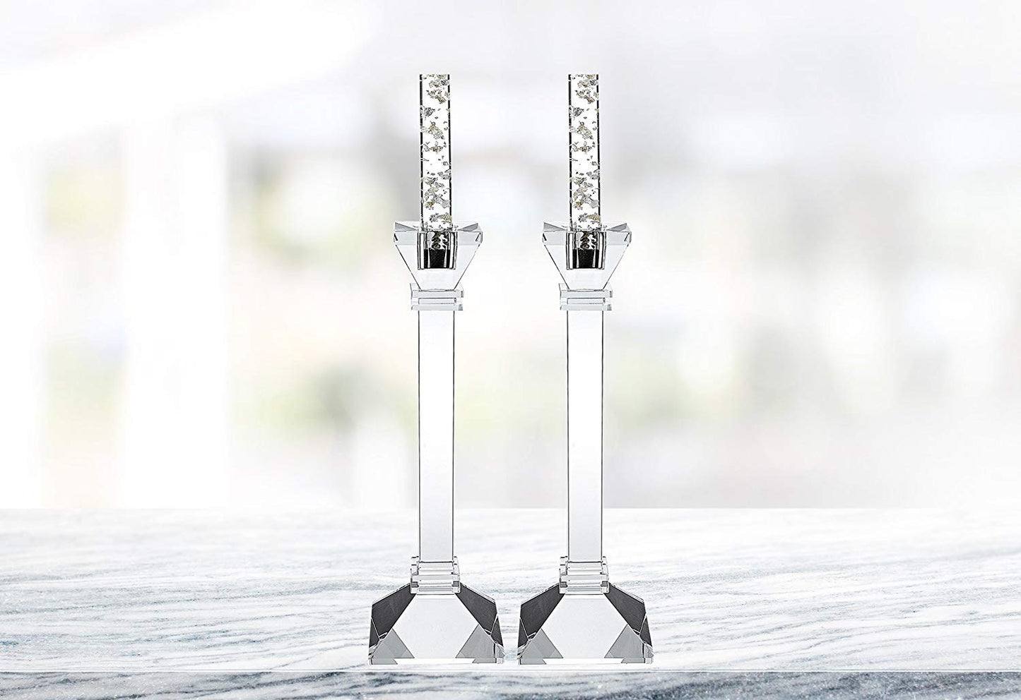 (D) Crystal Centerpiece Saturn Pair Candleholder 2.75" H