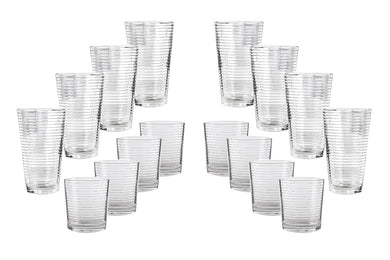 (D) Glassware Drinking Glasses Set Of 16 Small And Large Whiskey Cups, Water Cup