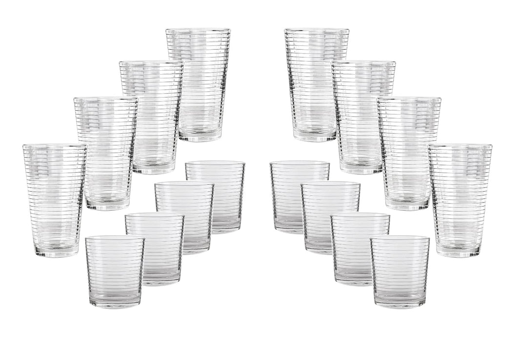D) Glassware Drinking Glasses Set Of 16 Small And Large Whiskey Cups