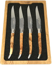 (D) Vintage Handcrafted 4-Piece Steak Cutlery Set (Juniper Wood Handles)