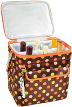 (D) Beverage and Food Cooler, Picnic Backpack Bag with Corkscrew (Brown Dots)