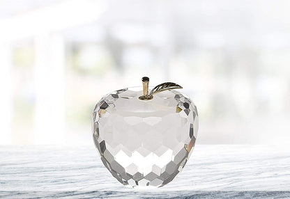 (D) Handcrafted 'Gold Leaf' Crystal Glass Centerpiece Apple Figurine