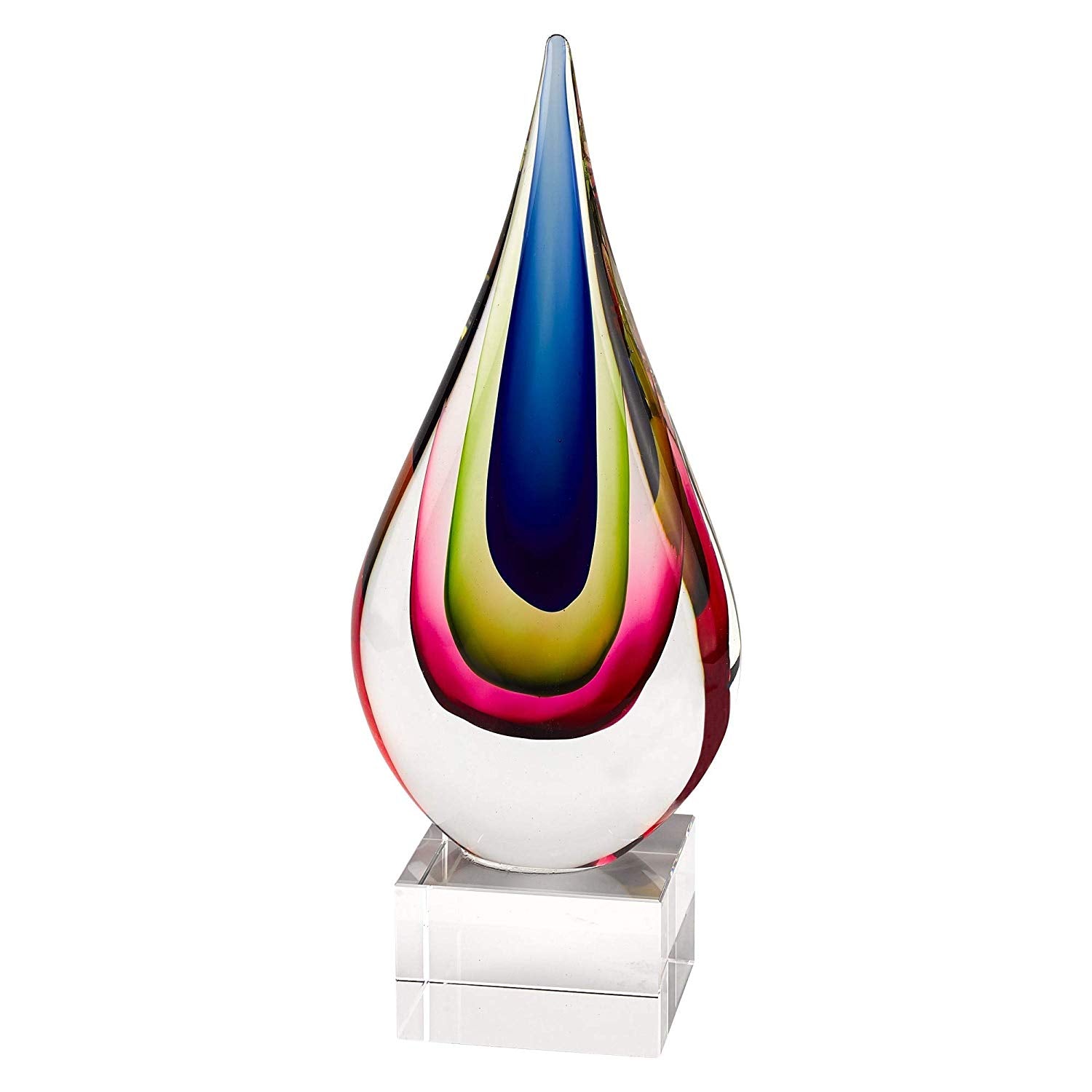 (D) Handcrafted 'Essence' Murano Art Glass Teardrop Figurine 12" on Base