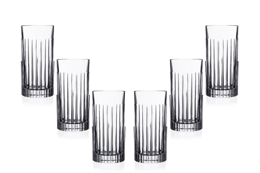 Timeless Highball Glasses 15 Oz, Modern Crystal Cut Glassware Set of (6)