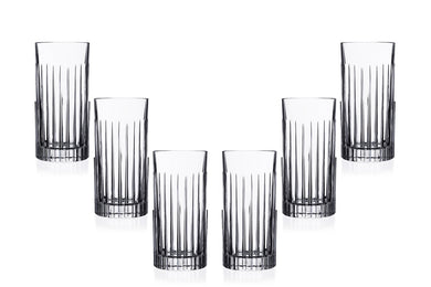 Timeless Highball Glasses 15 Oz, Modern Crystal Cut Glassware Set of (6)