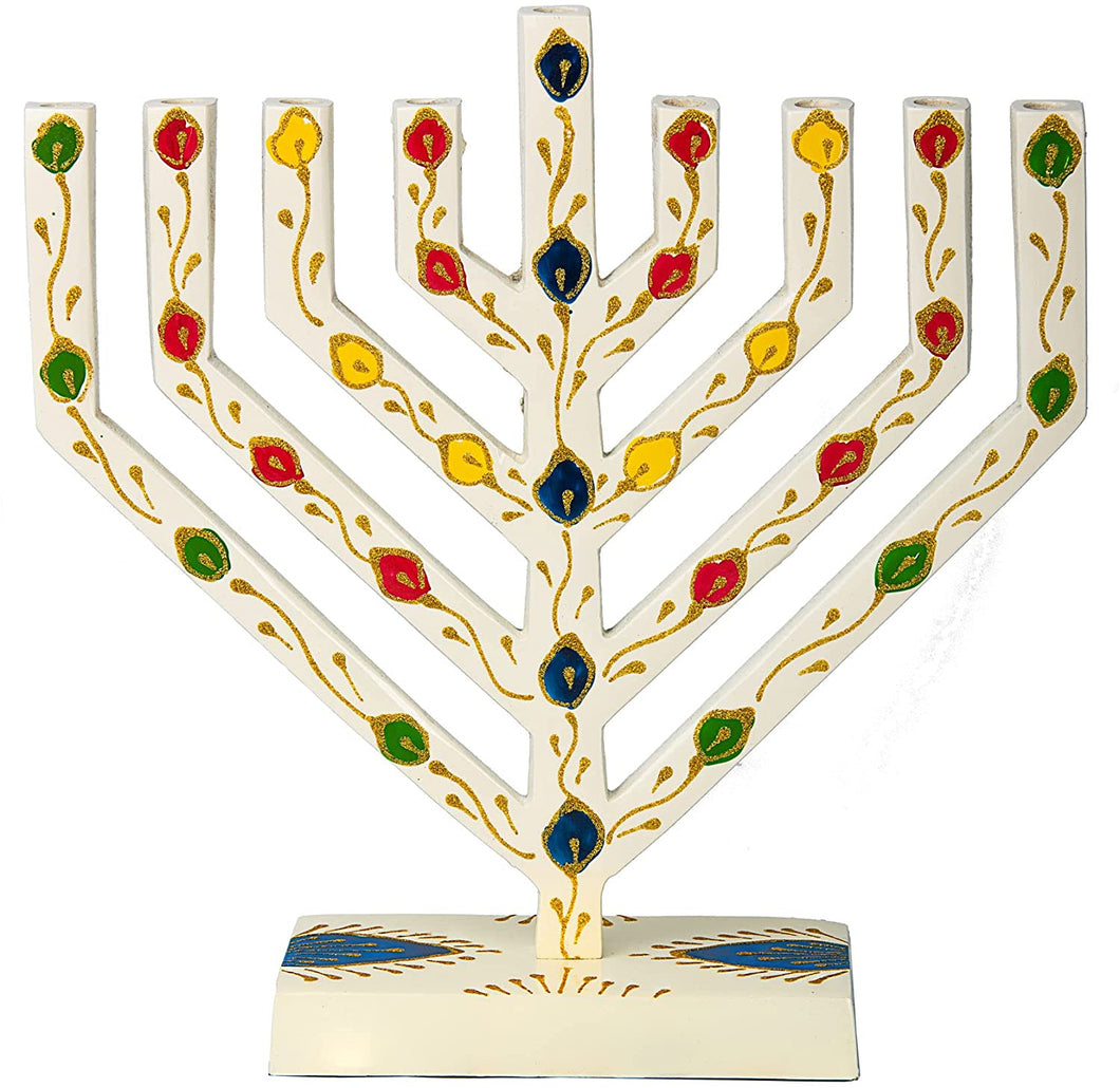 (D) Judaica V-Shaped Colored Menorah Chanukah Holiday Decor 9.5 Inch