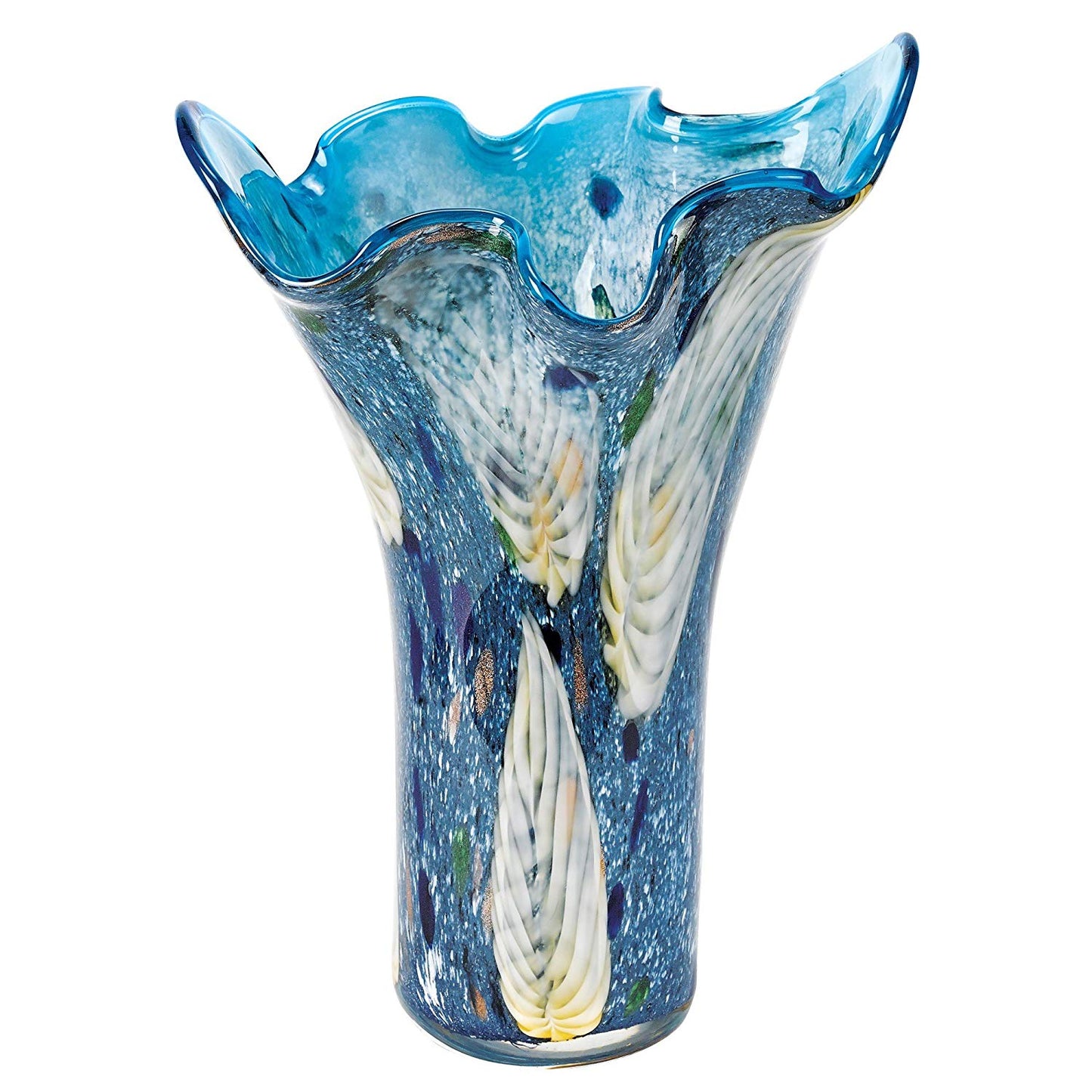 (D) 'Ocean Leaf' Murano Art Glass Decorative  Flower Vase 17", Murano Style