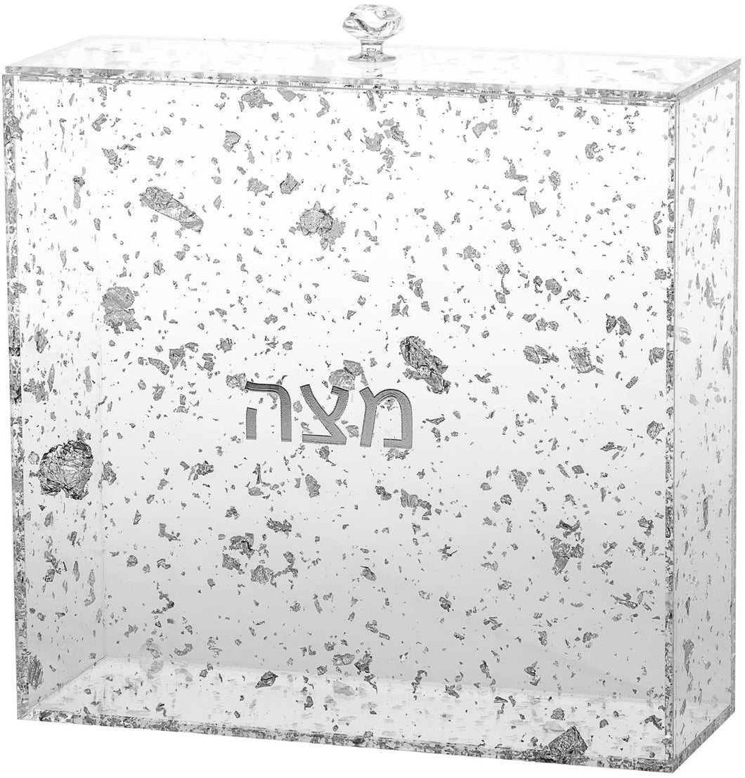 (D) Judaica Matzah Holder Flakes Box Decor For Pesach 8.25'' (Silver)