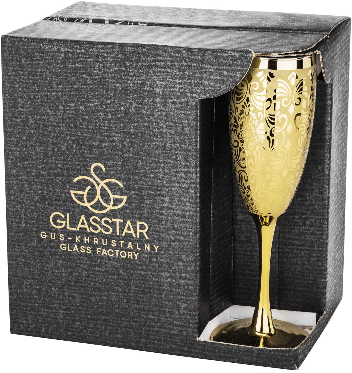 Luxury Champagne Glasses Crystal Flutes Gold Plated 'Liberty' Set of 6