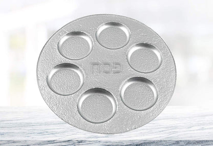(D) Handcrafted Crystal Silver Passover Seder Plate 13"D with Metallic Accent