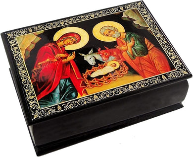 (D) Religious Gift Russian Icon Trinket Jewelry Box 'Nativity' Souvenirs