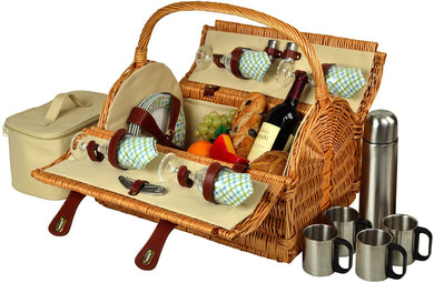 (D) York Picnic Basket for 4 with Coffee Set, Bag for Outdoor (Green)