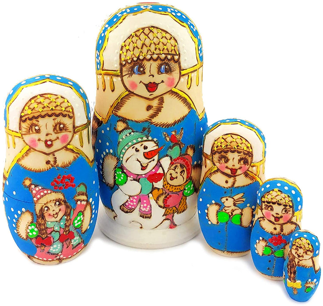 (D) Russian Souvenirs Nesting Dolls Matryoshka Winter Christmas Decoration Blue