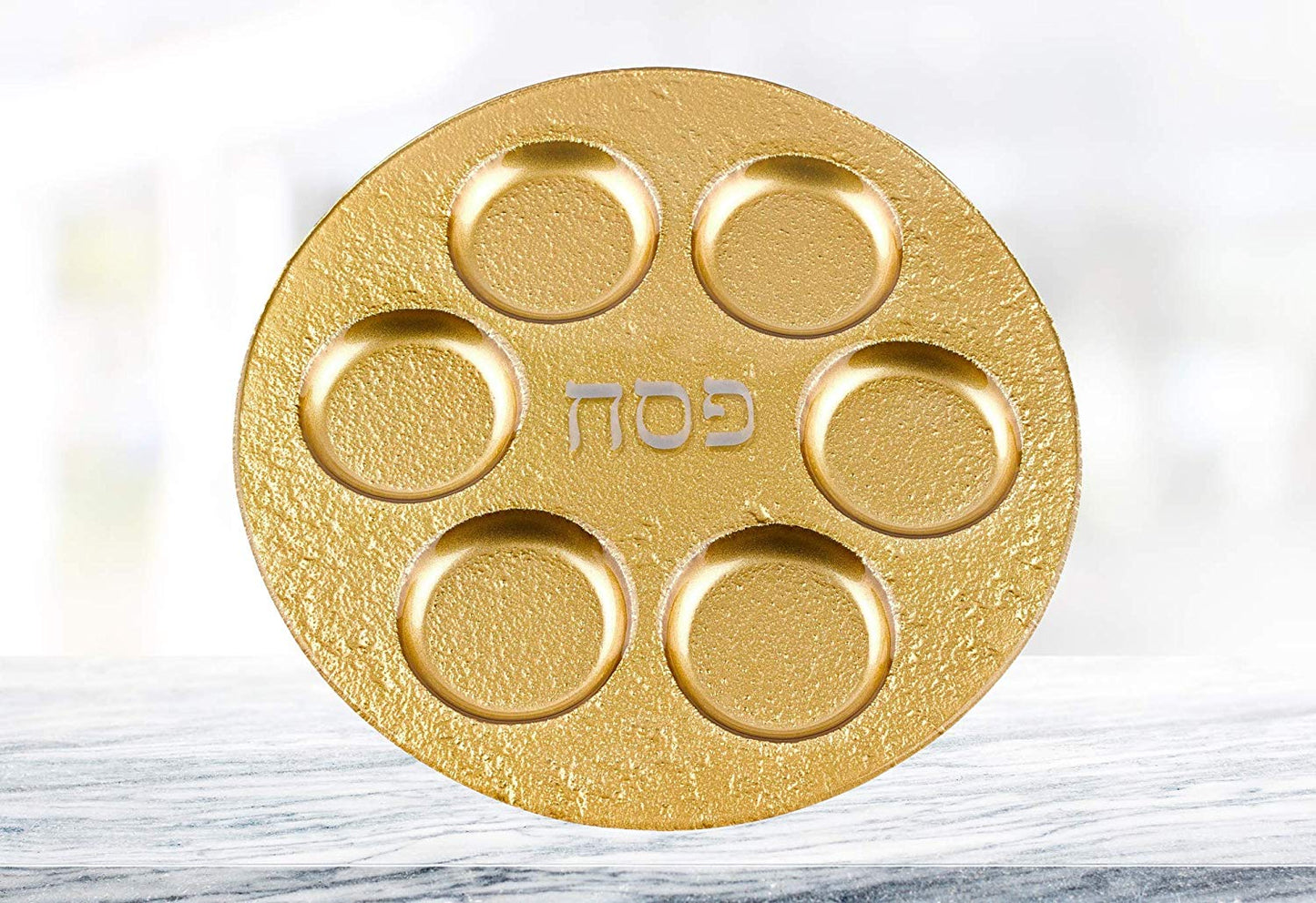 (D) Handcrafted Crystal Gold Passover Seder Plate 13"D with Metallic Accent