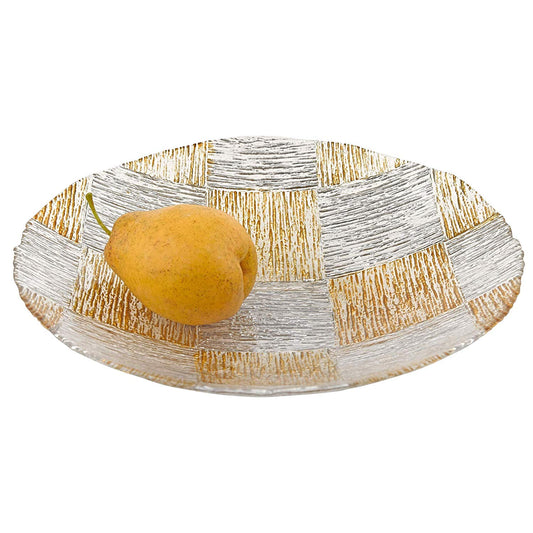 (D) Handcrafted Glass Low Bowl 16" with Metallic Cube Pattern