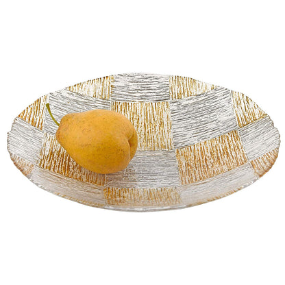 (D) Handcrafted Glass Low Bowl 12" with Metallic Cube Pattern