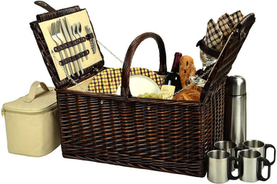 (D) Buckingham Basket for 4 with Coffee Set for Outdoor (Brown)