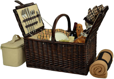 (D) Buckingham Basket for 4 with Blanket for Outdoor (Brown)