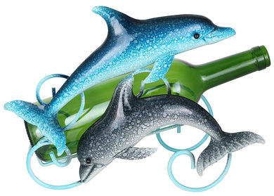 (D) Wine Bottle Holder, Blue Dolphins, Marine Decor, Bar Counter Decoration