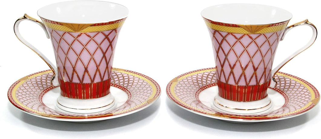 Royalty Porcelain 2pc Rococo Collection RED Tea or Coffee 9 Oz Cup / Mug Set, 24K Gold-Plated Ornament