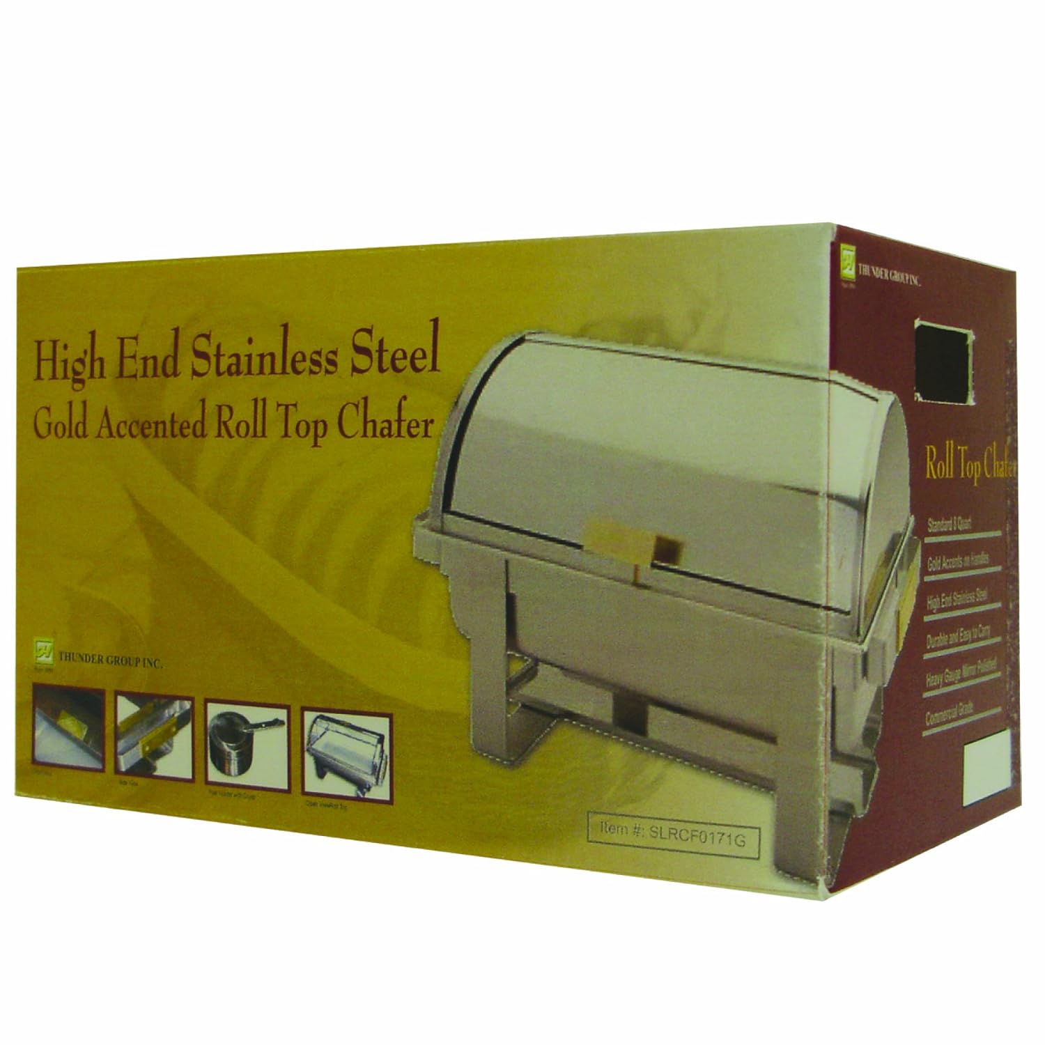 Excellanté Stainless Steel 8 Quart Roll Top/Golden Handle Chafer