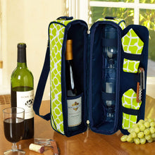 (D) Wine Carrier, Picnic Backpack Bag, Small Set for Outdoor (Trellis Green)