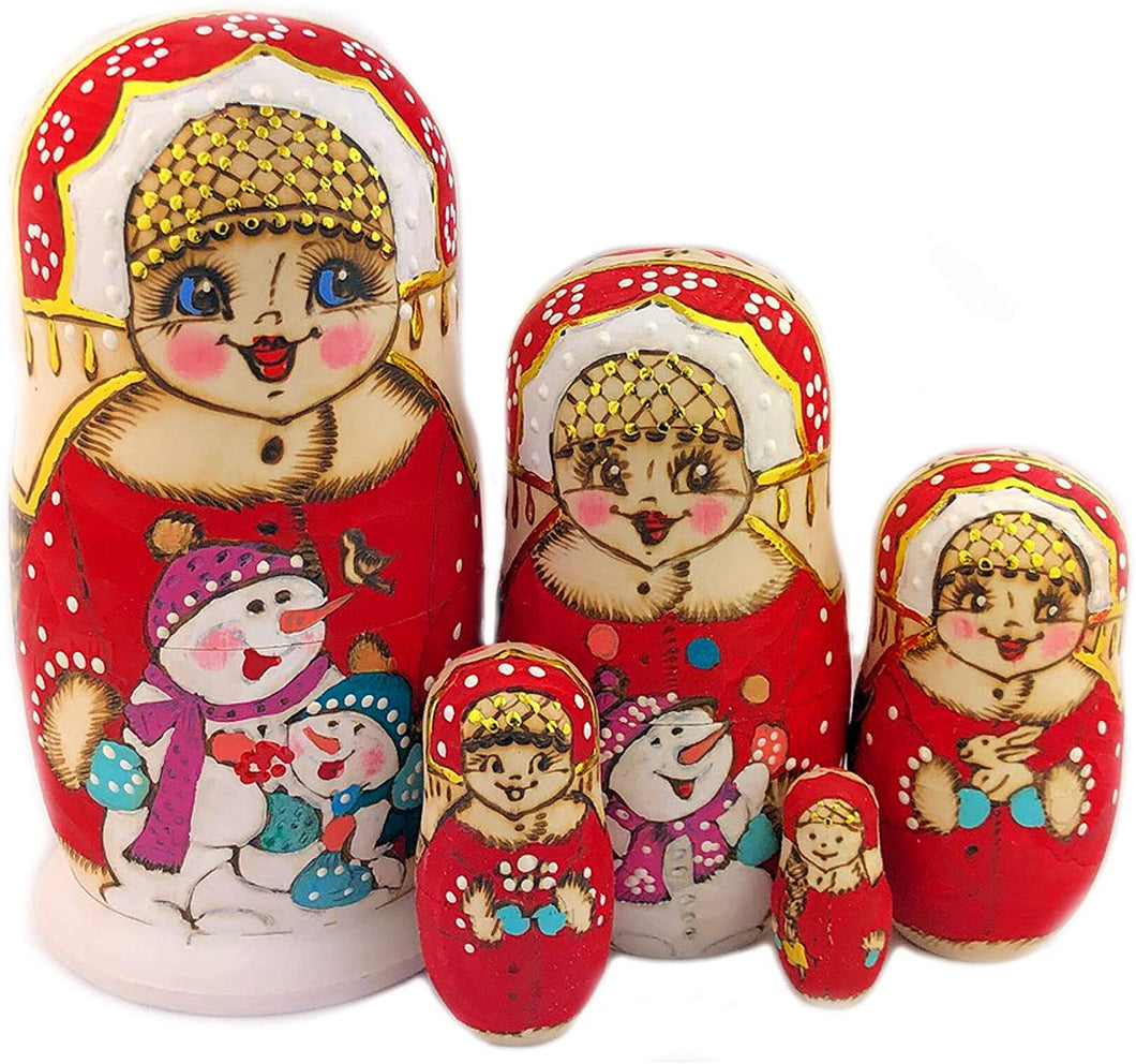 (D) Russian Souvenirs Nesting Dolls Matryoshka Winter Christmas Decoration Red