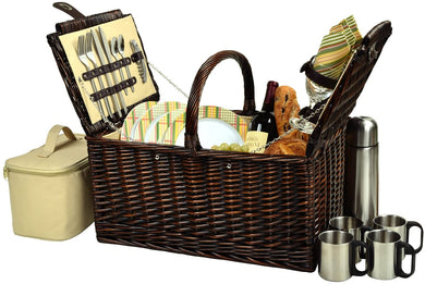 (D) Buckingham Basket for 4 with Coffee Set for Outdoor (Yellow)