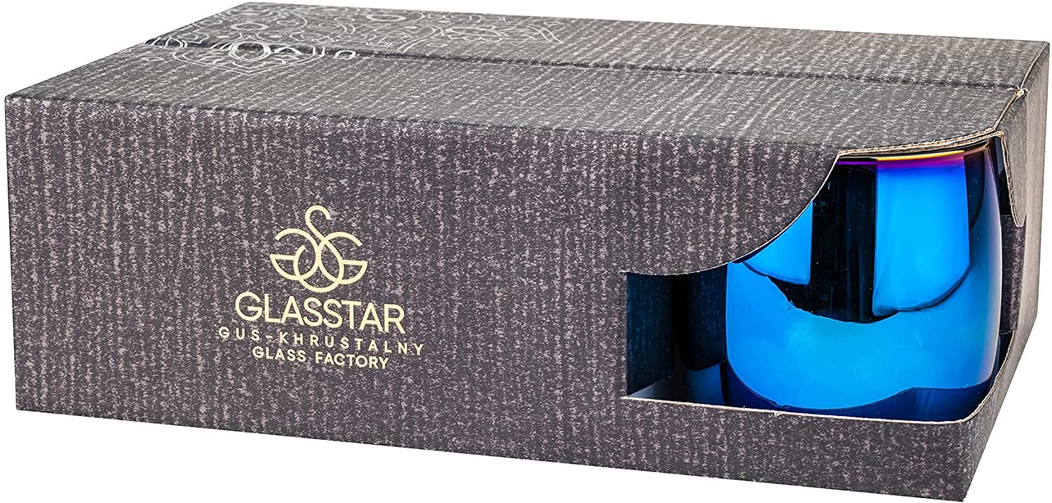 Set Of 6 Amethyst DOF Beverage Tumbler 10, Blue Rainbow Design