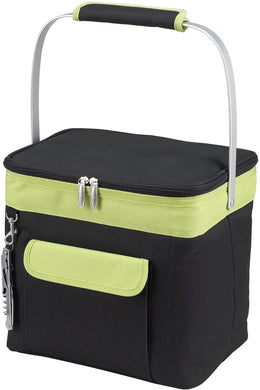 (D) Beverage and Food Cooler, Picnic Backpack Bag with Corkscrew (Black Green)