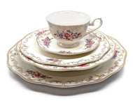 Royalty Porcelain "Ruby Rose" 5-pc White & Gold Floral Dinnerware Set