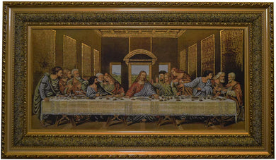 (D) Last Supper In Gold Frame Wall Art Church Decoration, Religious Gift (39x23)