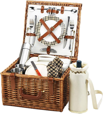 (D) Cheshire Basket for 2 with Coffee Service, Picnic Set for Outdoor (Brown)