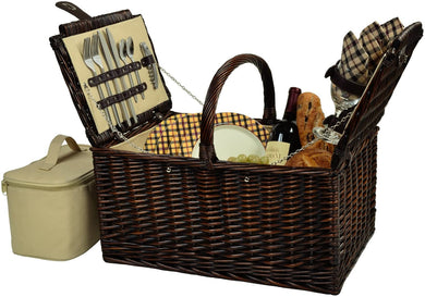 (D) Buckingham Picnic Basket for 4 Set for Outdoor (Brown)