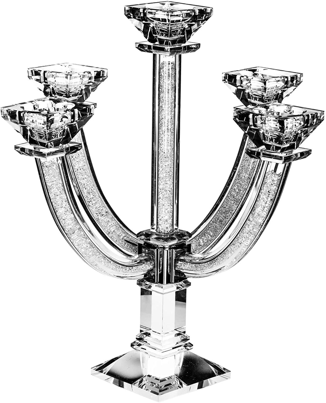 (D) Candelabra Crystal with Stones 5 Branches Judaica Crystal Candle Holders