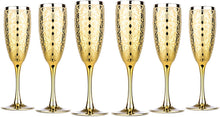 Luxury Champagne Glasses Crystal Flutes Gold Plated 'Liberty' Set of 6