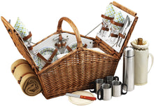 (D) Huntsman Basket for 4 with Coffee Set and Blanket Picnic Backpack (Green)