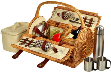 (D) Susy Picnic Basket for 2 with Coffee Set, Bag for Outdoor (Brown)