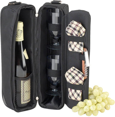(D) Wine Carrier, Picnic Backpack Bag, Small Set for Outdoor (Brown London)