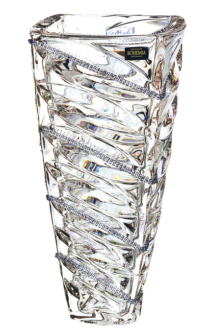 Italian Collection Crystal Square Flower Vase, Decorated with Swarovski Crystal
