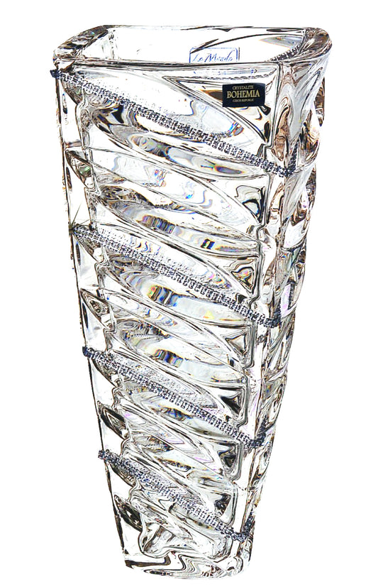 Italian Collection Crystal Square Flower Vase, Decorated with Swarovski Crystal