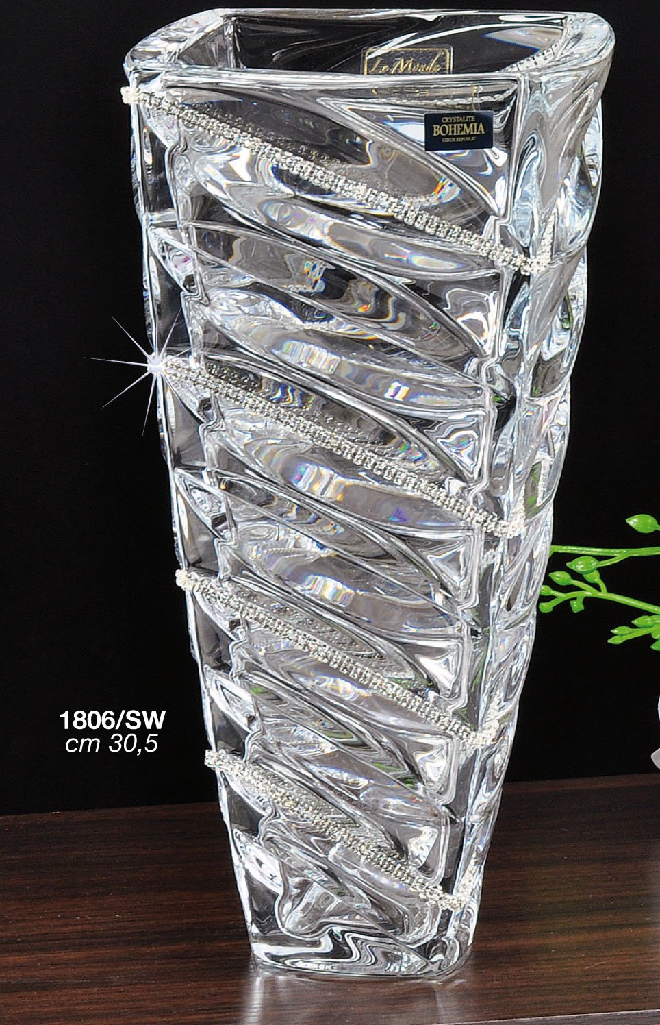 Italian Collection Crystal Square Flower Vase, Decorated with Swarovski Crystal