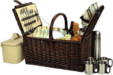 (D) Buckingham Basket for 4 with Coffee Set for Outdoor (Green)